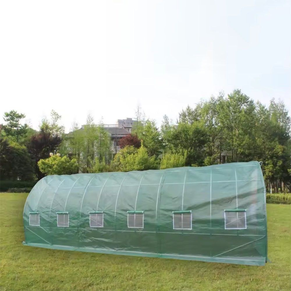 Small poly tunnel greenhouse with roll up side windows in green mesh