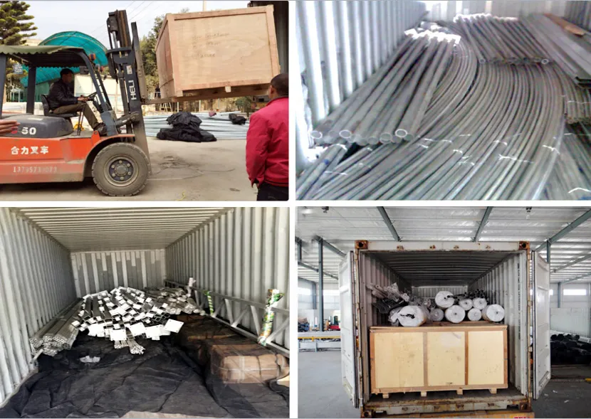 Galvanized greenhouse frame and film cover materials loaded for container shipment