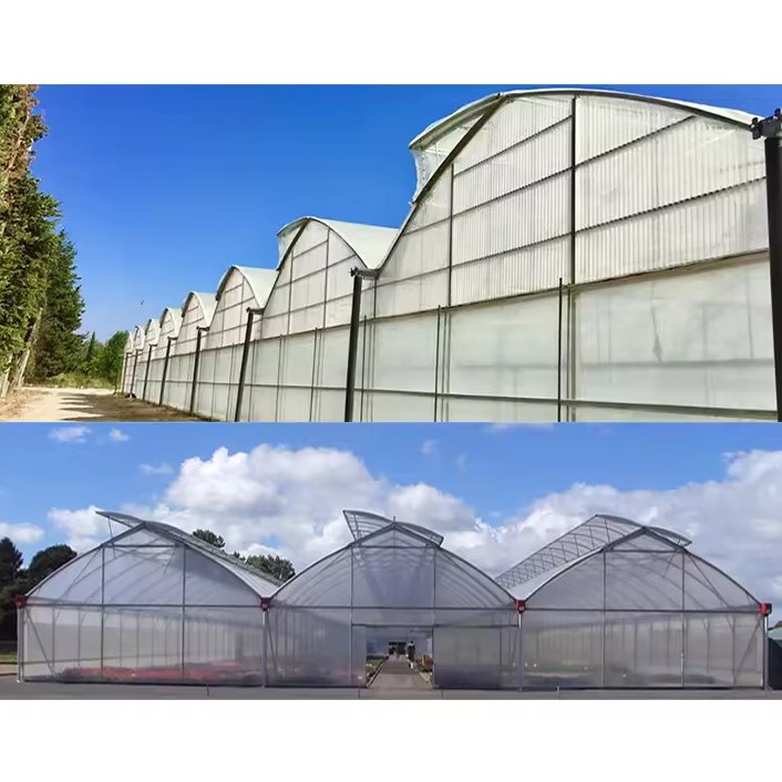 twin wall polycarbonate panels on a commercial greenhouse wall