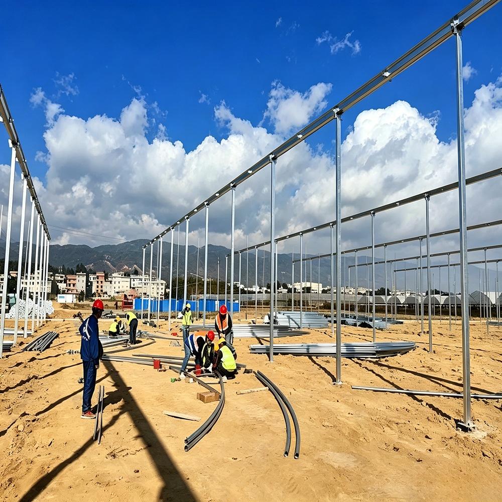 steel column frame erection for a prefabricated greenhouse