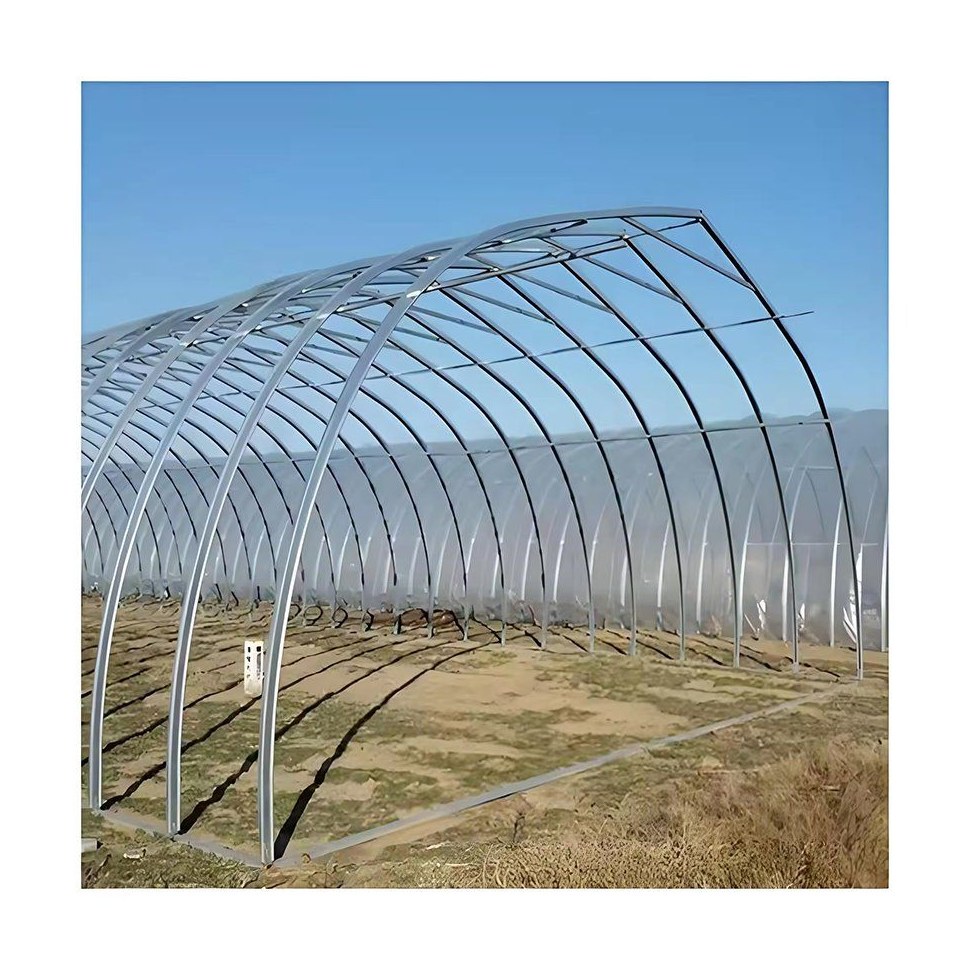 Bare galvanized gothic arch frames standing before covering
