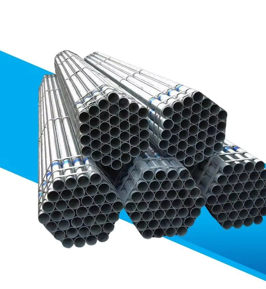 Bundle of hot dip galvanized round steel pipes stacked together