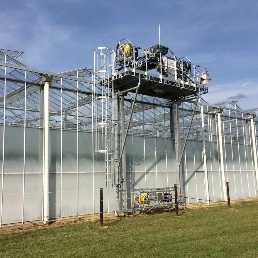 Polycarbonate panel greenhouse standing on a grassed site