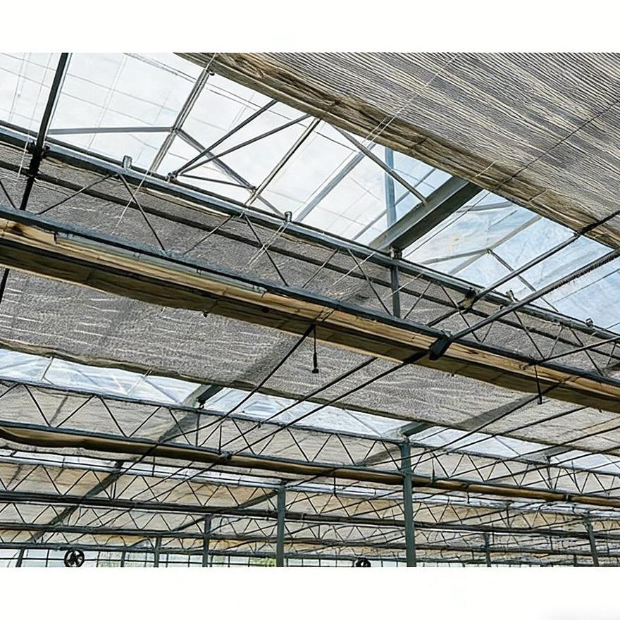 Interior roof structure with shade netting under polycarbonate panels