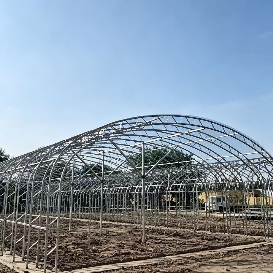 Uncovered tunnel frame set out on prepared ground