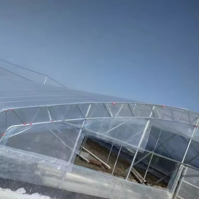 UV resistant film or PC sheet being fixed over the arch frame of a high tunnel greenhouse
