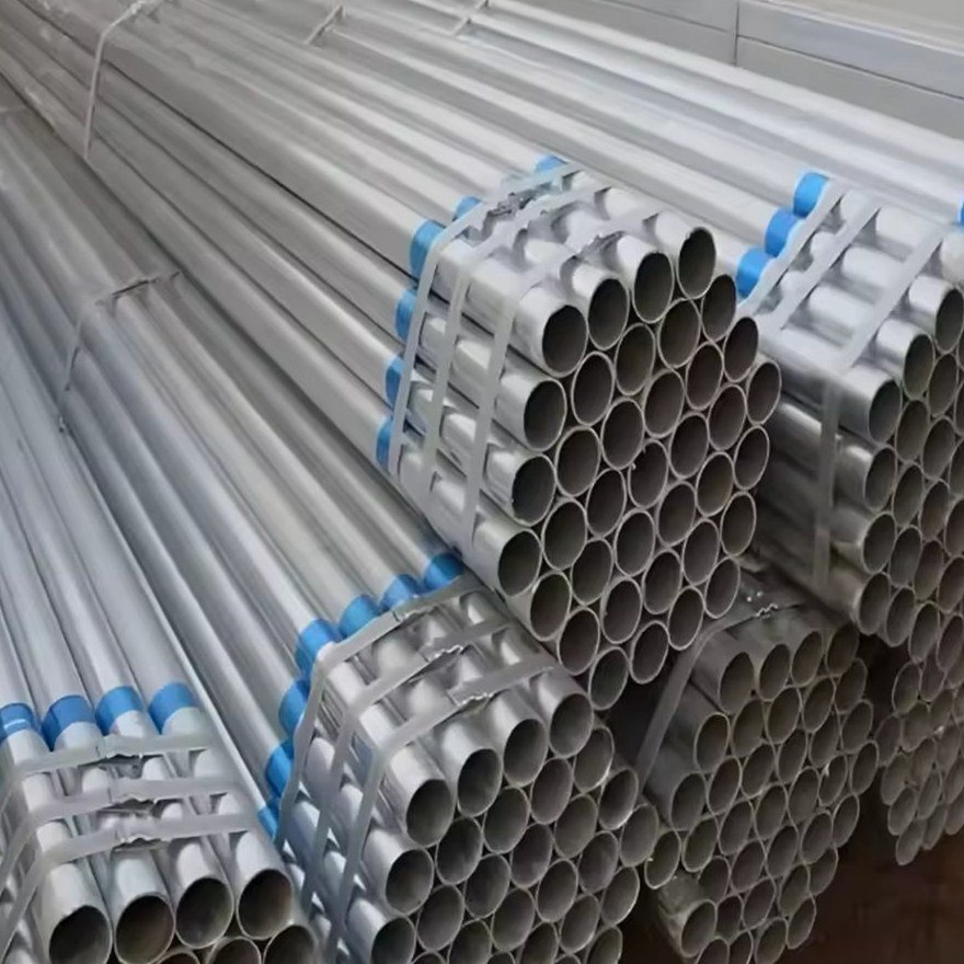 Long bundles of square galvanized pipes laid out in a row