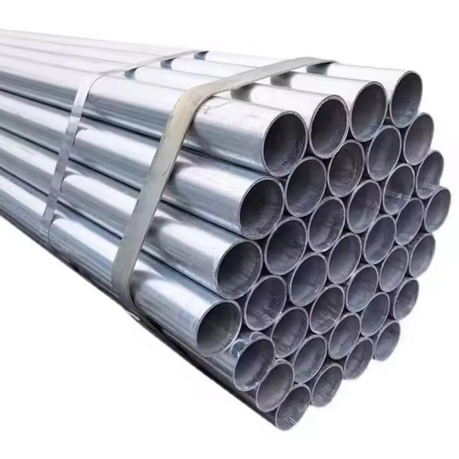 Square galvanized steel pipes banded into a stack