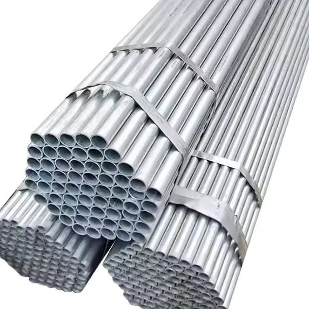 A bundle of galvanized steel tube shown against a plain background
