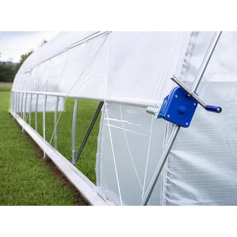 Roll up side wall of the greenhouse with a winder handle fitted