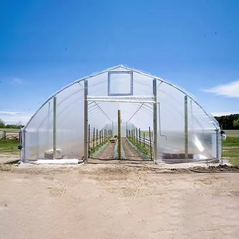 Front elevation of a single span gothic arch tunnel greenhouse