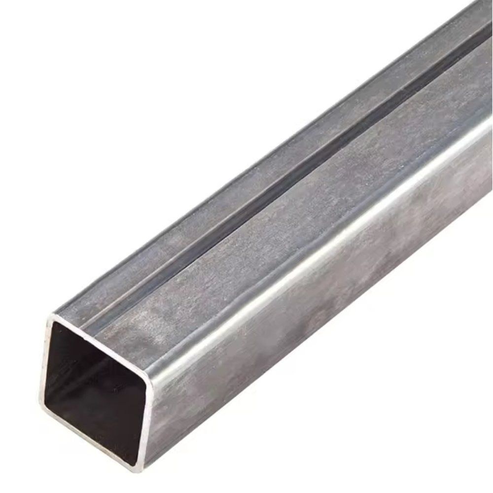 Single square galvanized tube with the cut end towards the camera