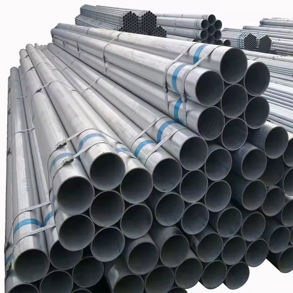 Bundle of galvanized steel pipe stacked on the ground
