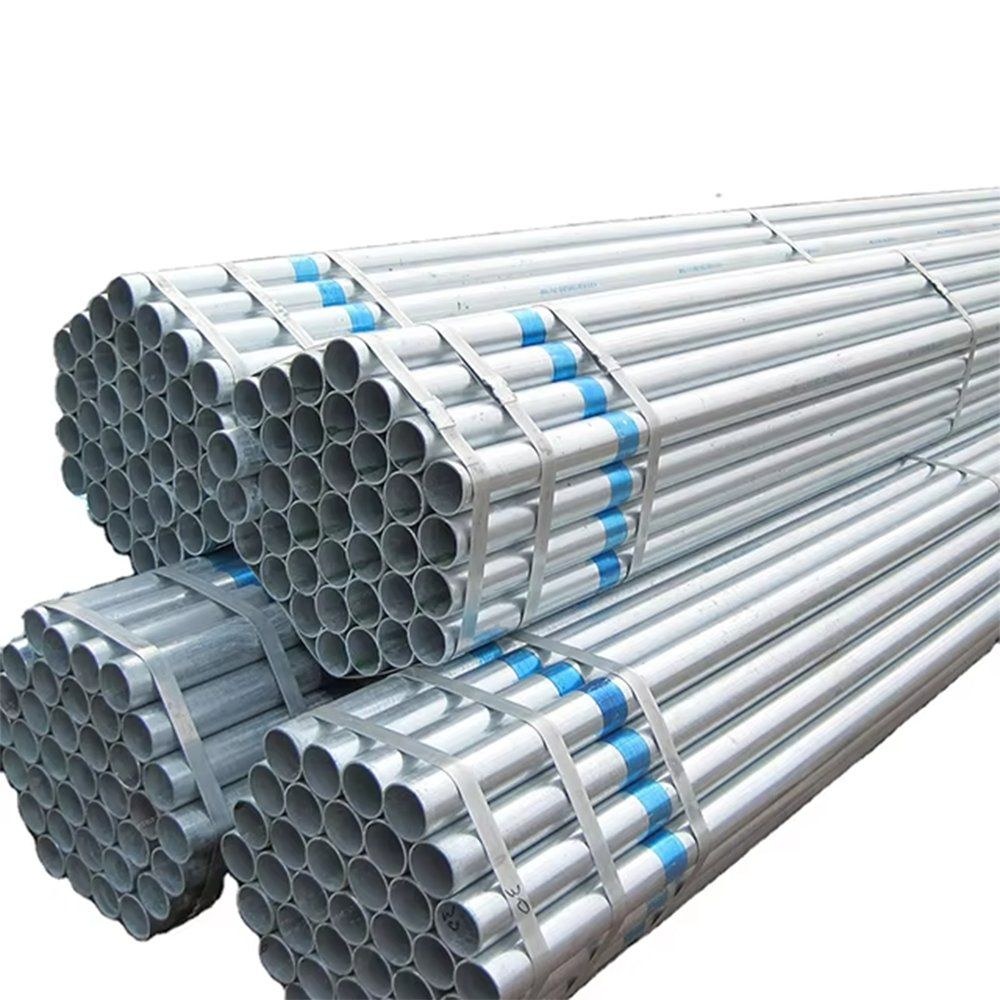 Two bundles of galvanized steel pipe stacked on the ground