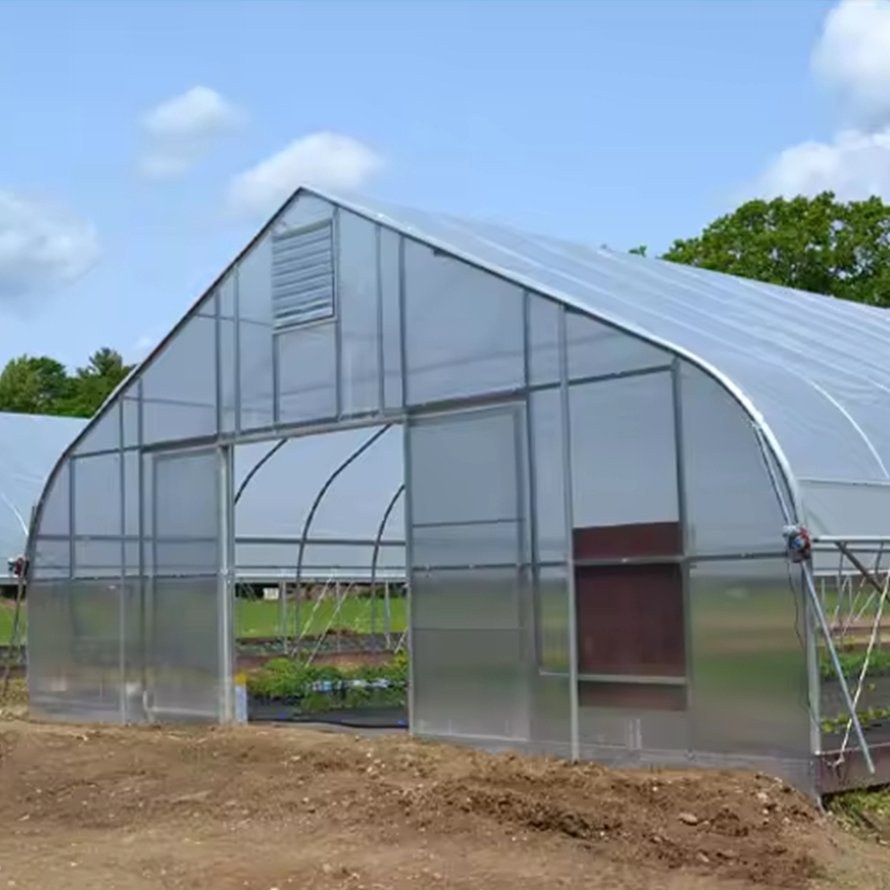 Single span arched greenhouse with a film cover and an open end