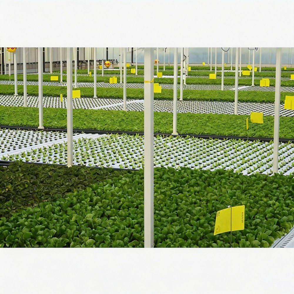 Growing house filled with trays of seedlings under the frame