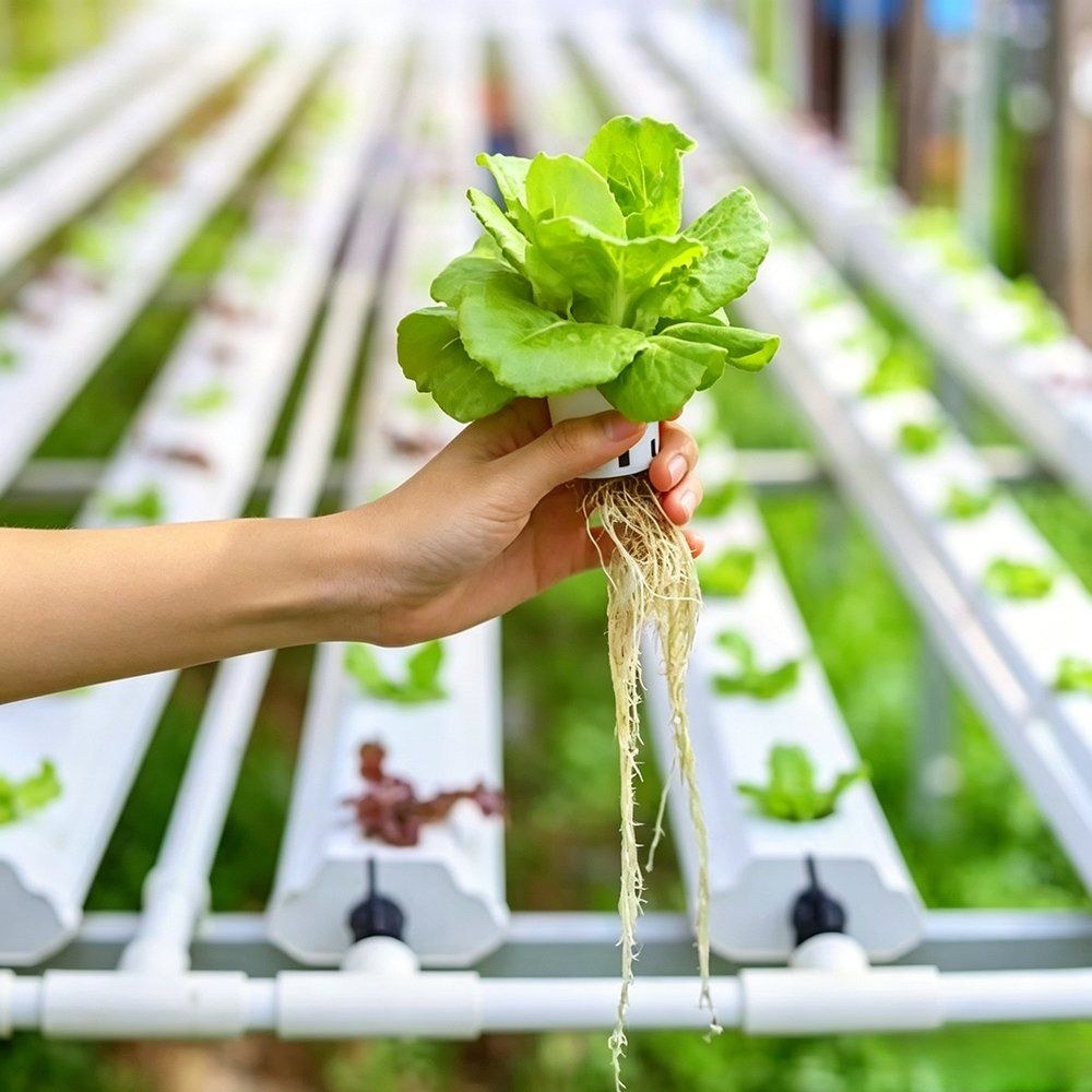 Lettuce lifted from an NFT channel showing clean bare roots