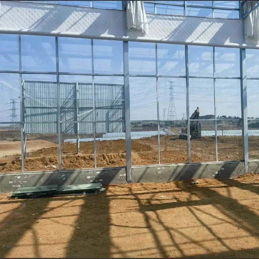 Glass wall with side vents open on a greenhouse used in a warm climate