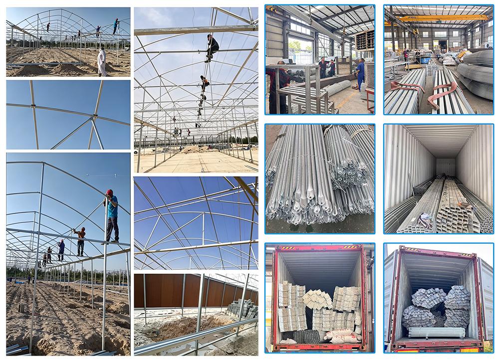 Greenhouse structural advantages and assembly details shown during construction