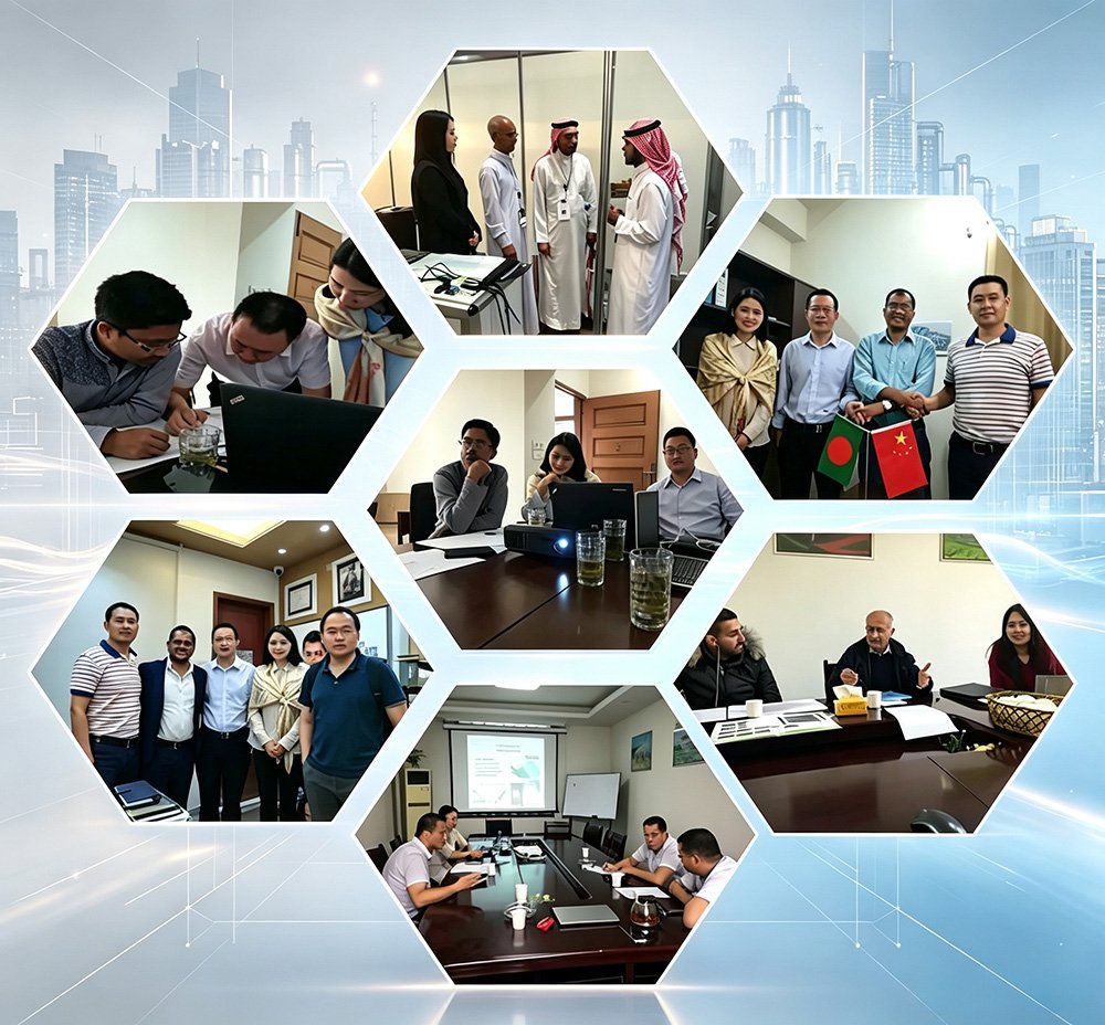 Greenhouse factory team and workshop shown in a hexagonal showcase layout